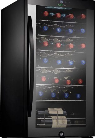 NutriChef 28 Bottle Large Compressor Wine Cooler Refrigerator Cooling System Black Glass Door