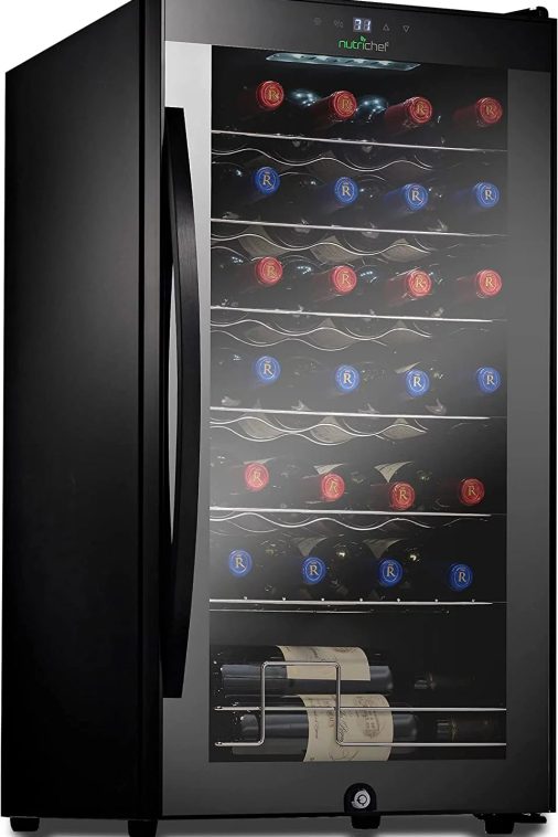 NutriChef 28 Bottle Large Compressor Wine Cooler Refrigerator Cooling System Black Glass Door