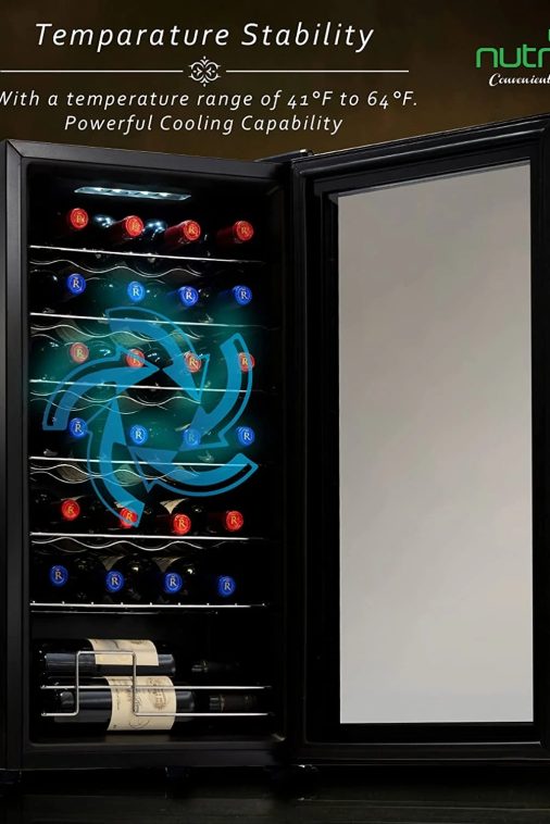 NutriChef 28 Bottle Large Compressor Wine Cooler Refrigerator Cooling System Black Glass Door - Image 4