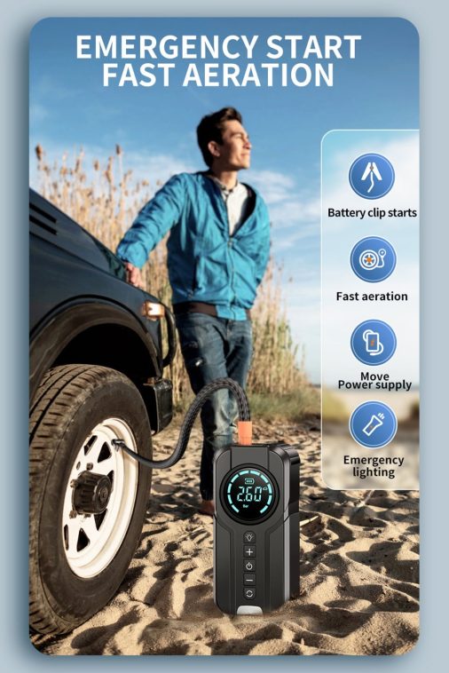 OWSOO Jump Starter with Air Compressor, 1000A Portable Battery Booster with 150 PSI Tire Inflation 6000mAh Jump Starter for Car Off-road Vehicle Small Truck, and More - Image 8
