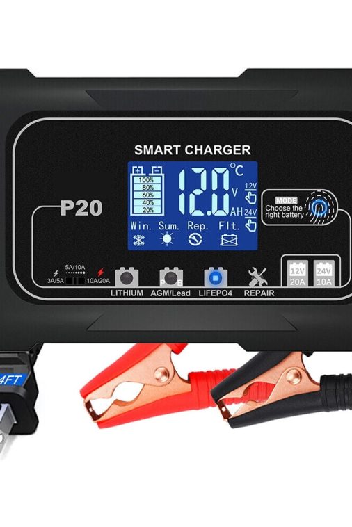 JLLOM 20-Amp Smart Battery Charger,12V-24V Lithium Lifepo4 Lead-Acid(AGM/Gel/SLA) Car Battery Charger Trickle Charger Maintainer Pulse Repair Charger for Car Boat Motorcycle Lawn Mower