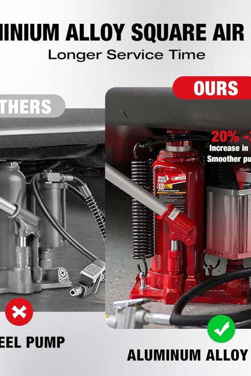 BIG RED 12 Ton Pneumatic Air Hydraulic Bottle Jack with Manual Hand Pump, Red, W9126R - Image 5