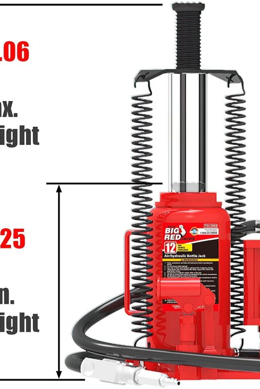 BIG RED 12 Ton Pneumatic Air Hydraulic Bottle Jack with Manual Hand Pump, Red, W9126R - Image 3
