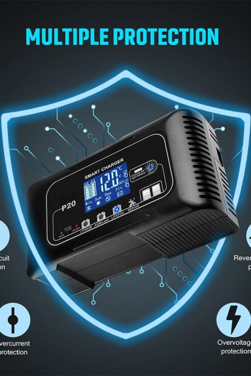 JLLOM 20-Amp Smart Battery Charger,12V-24V Lithium Lifepo4 Lead-Acid(AGM/Gel/SLA) Car Battery Charger Trickle Charger Maintainer Pulse Repair Charger for Car Boat Motorcycle Lawn Mower - Image 3