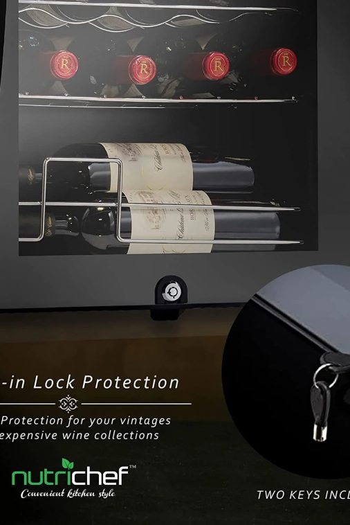 NutriChef 28 Bottle Large Compressor Wine Cooler Refrigerator Cooling System Black Glass Door - Image 8