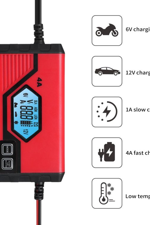 OWSOO Charger,Battery With Lcd 4 Amp 6v/12v Amp 6v/12v Battery 6v/12v Battery With Car Battery 4 Battery 4 Amp Lcd Screen Battery With Lcd Screen Battery Maintainer Car Screen Battery Maintainer - Image 6
