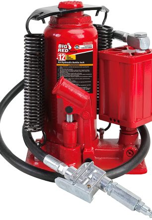 BIG RED 12 Ton Pneumatic Air Hydraulic Bottle Jack with Manual Hand Pump, Red, W9126R