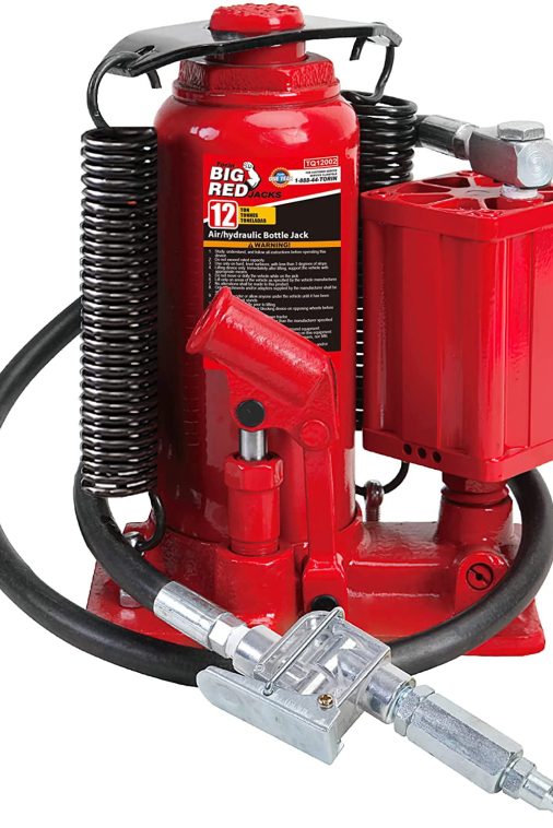 BIG RED 12 Ton Pneumatic Air Hydraulic Bottle Jack with Manual Hand Pump, Red, W9126R