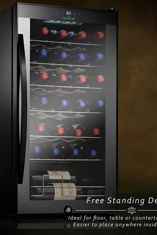 NutriChef 28 Bottle Large Compressor Wine Cooler Refrigerator Cooling System Black Glass Door - Image 7