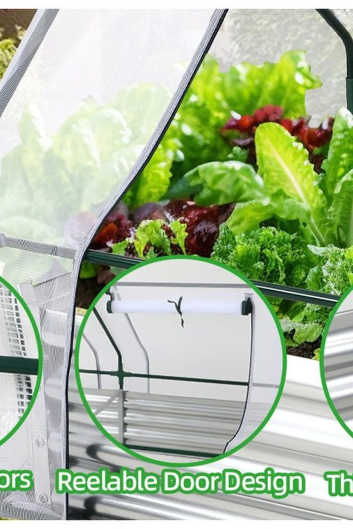 Galvanized Raised Garden Bed with Greenhouse, 6 x 3 x 3 FT Open Bottom Flower Bed with Mesh Cover, Outdoor Garden Box Kit with 2 Roll-Up Doors, for Garden Yard Vegetable Farm - Image 5