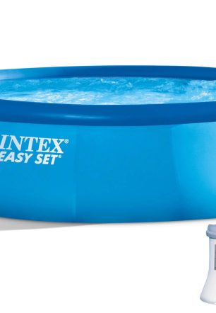 Intex 15ft x 42in Easy Set Inflatable Round Family Swimming Pool & Pump, Vacuum