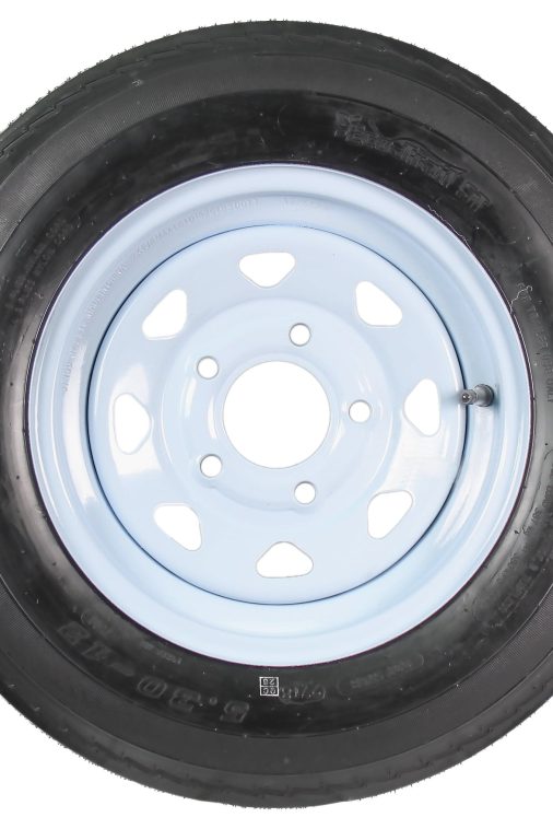 Two Trailer Tires On Rims 5.30-12 530-12 5.30 X 12 5 Hole Wheel White Spoke - Image 3