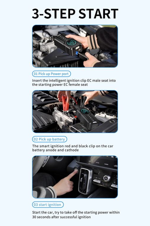 OWSOO Jump Starter with Air Compressor, 1000A Portable Battery Booster with 150 PSI Tire Inflation 6000mAh Jump Starter for Car Off-road Vehicle Small Truck, and More - Image 5