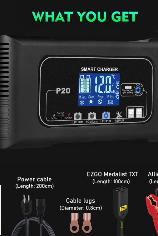 JLLOM 20-Amp Smart Battery Charger,12V-24V Lithium Lifepo4 Lead-Acid(AGM/Gel/SLA) Car Battery Charger Trickle Charger Maintainer Pulse Repair Charger for Car Boat Motorcycle Lawn Mower - Image 13