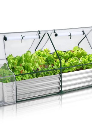 Galvanized Raised Garden Bed with Greenhouse, 6 x 3 x 3 FT Open Bottom Flower Bed with Mesh Cover, Outdoor Garden Box Kit with 2 Roll-Up Doors, for Garden Yard Vegetable Farm