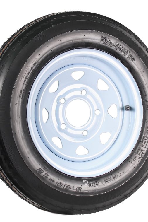 Two Trailer Tires On Rims 5.30-12 530-12 5.30 X 12 5 Hole Wheel White Spoke - Image 4