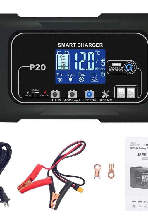 JLLOM 20-Amp Smart Battery Charger,12V-24V Lithium Lifepo4 Lead-Acid(AGM/Gel/SLA) Car Battery Charger Trickle Charger Maintainer Pulse Repair Charger for Car Boat Motorcycle Lawn Mower - Image 17