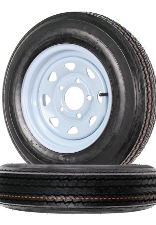 Two Trailer Tires On Rims 5.30-12 530-12 5.30 X 12 5 Hole Wheel White Spoke