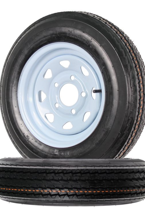 Two Trailer Tires On Rims 5.30-12 530-12 5.30 X 12 5 Hole Wheel White Spoke