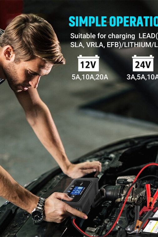 JLLOM 20-Amp Smart Battery Charger,12V-24V Lithium Lifepo4 Lead-Acid(AGM/Gel/SLA) Car Battery Charger Trickle Charger Maintainer Pulse Repair Charger for Car Boat Motorcycle Lawn Mower - Image 4