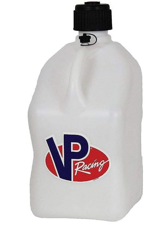 VP Racing Fuels Motorsport 5 Gallon Square Even-Density Plastic Utility Jug White 3 Pack. Features a Close-Trimmed Cap and Neck for Tighter Seal