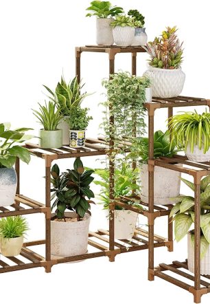 Corner Plant Stand Indoor Wood Outdoor Plant Shelf for Multiple Plants Ladder Plant Holder Table Plant Pot Stand for Window Garden Balcony Living Room