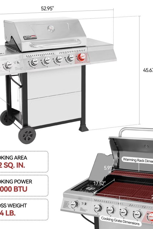 Royal Gourmet GA5401T 5-Burner BBQ Liquid Gas Grill with Sear Burner and Side Burner, 64,000 BTU - Image 5