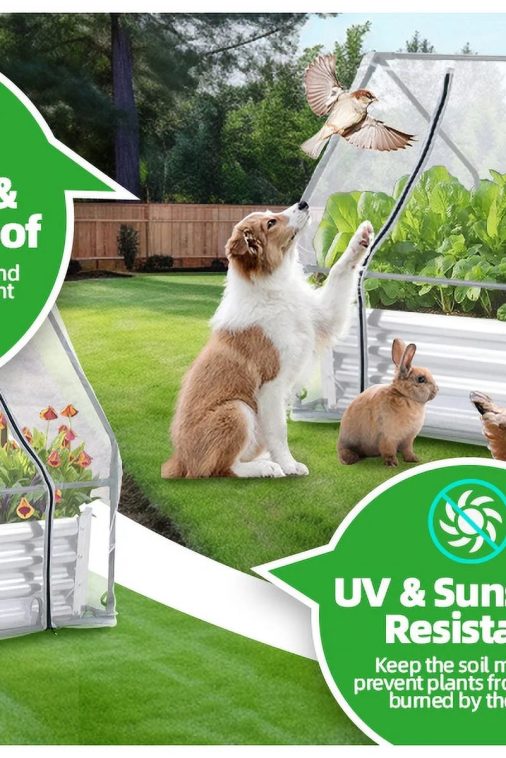 Galvanized Raised Garden Bed with Greenhouse, 6 x 3 x 3 FT Open Bottom Flower Bed with Mesh Cover, Outdoor Garden Box Kit with 2 Roll-Up Doors, for Garden Yard Vegetable Farm - Image 6